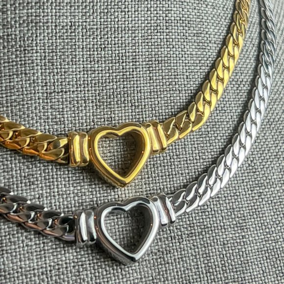 Heart Choker Thick Chain Necklace Thick Choker Heart Chain Heart Pendant Chain - Picture 13 of 14